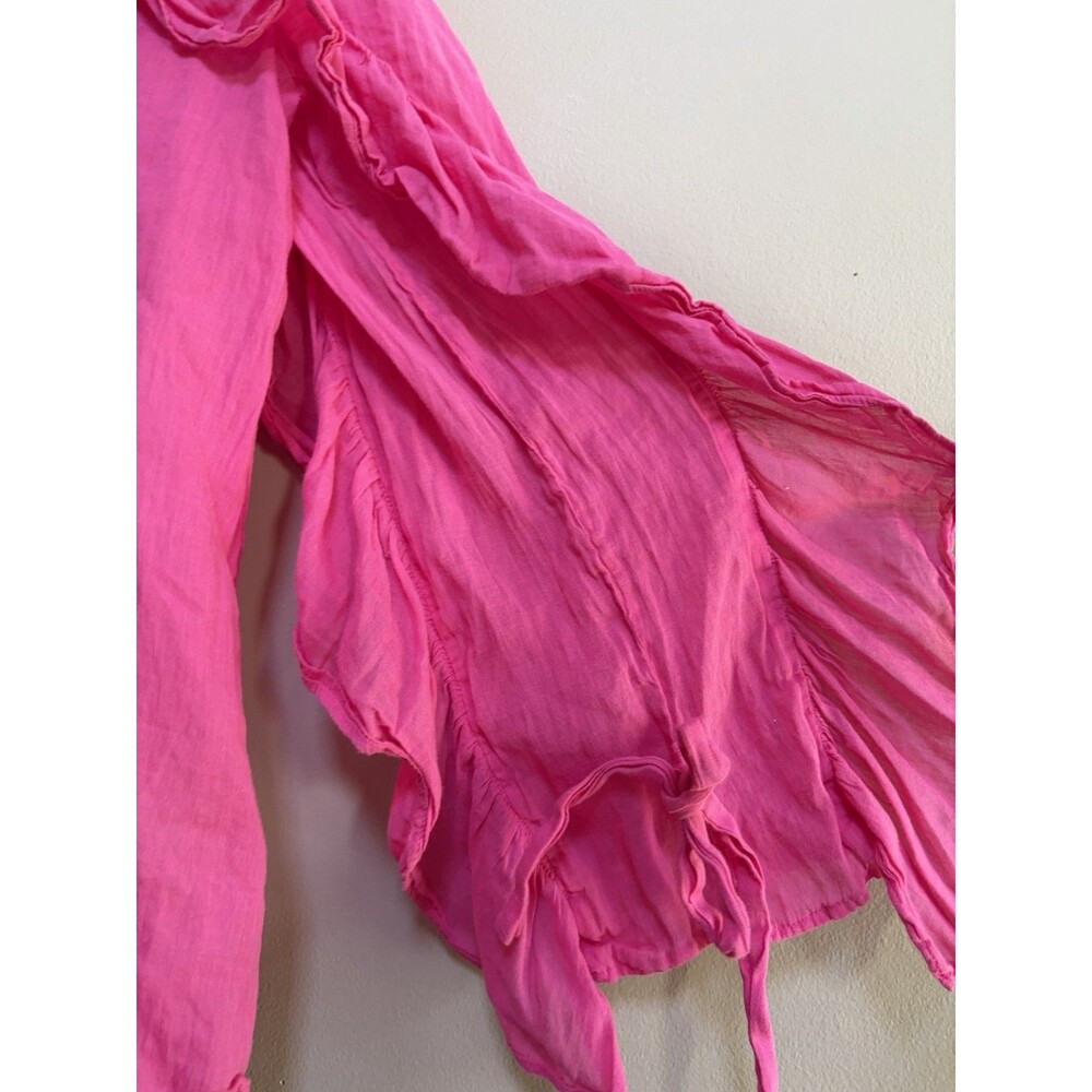 Zara Cotton Ramie Pink Ruffled Semi-Sheer Oversized Ruffle Blouse Size XS Boho - Picture 5 of 10